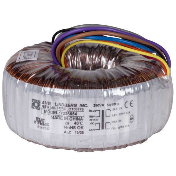 Main product image for Avel Y236654 250VA 35V+35V Toroidal Transformer 122-635